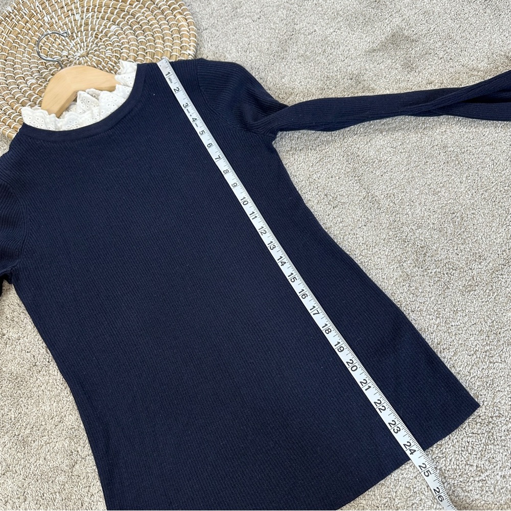 SOLD | Tuckernuck Women’s Wool Blend Navy Rosemary Eyelet Knit Top Sweater M - Picture 12 of 14